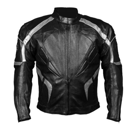 Python Motorcycle Leather Jacket Black/Silver