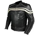 Track Motorcycle Leather Jacket Black/Beige - Image 7