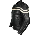 Track Motorcycle Leather Jacket Black/Beige - Image 8