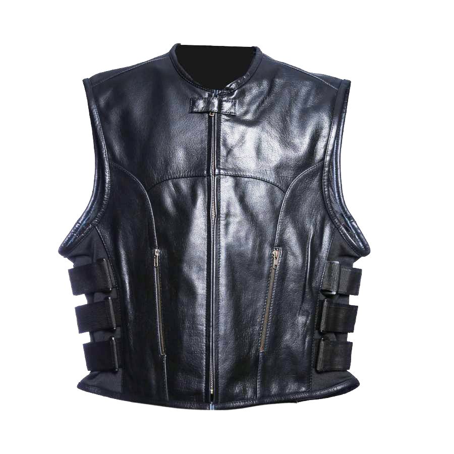 Club Motorcycle Leather Vest Black - Image 1