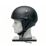 Rebel Matte Black Leather Half Helmet - Image 2