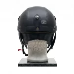 Rebel Matte Black Leather Half Helmet - Image 3