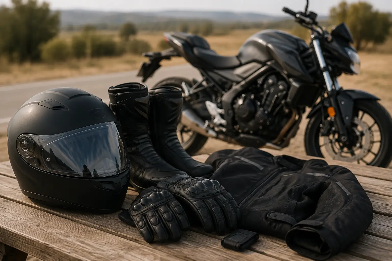 Motorcycle Gear by the Road